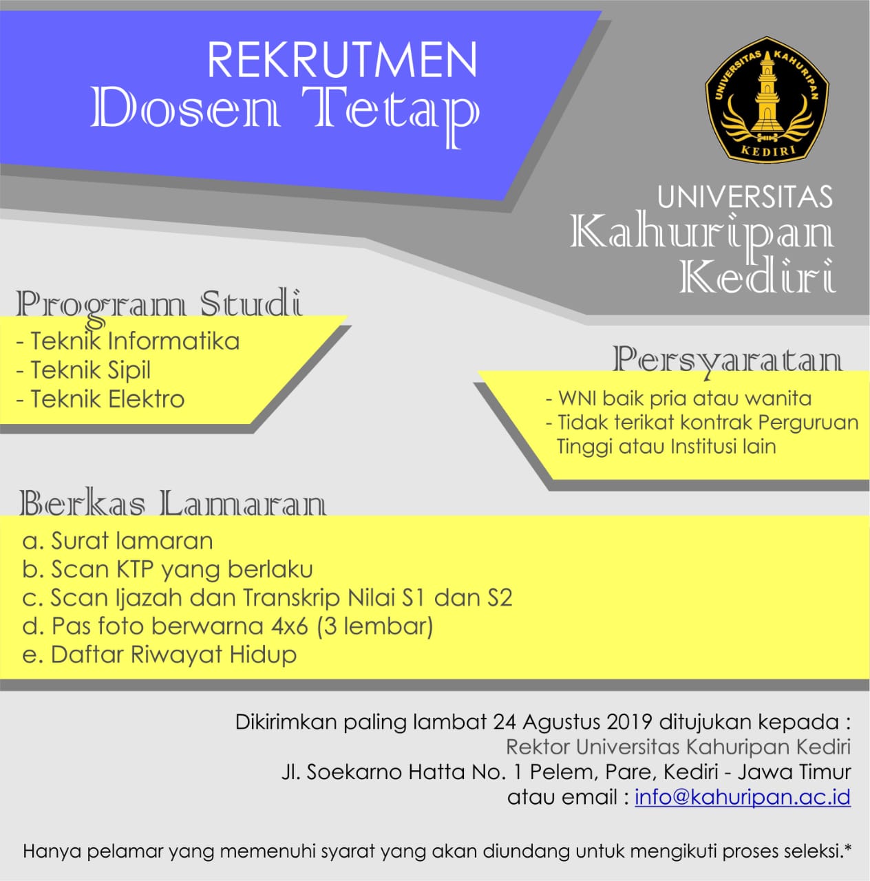 universitas, ukklagi, kuliah, dosen, lowongan, rekrutmen, kampung inggris, kediri, jombang, pare, tulungagung, nganjuk