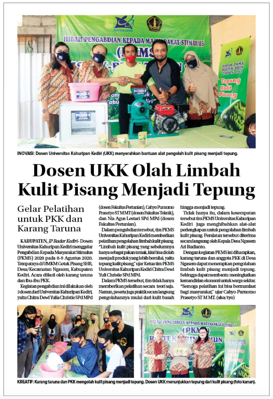 Olah Limbah Kulit Pisang Menjadi Tepung, universitas, ukk, kediri