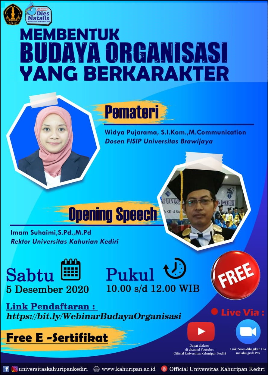 Webinar, zoom, Membentuk Budaya Organisasi Yang Berkarakter Universitas Kahuripan Kediri,ukk